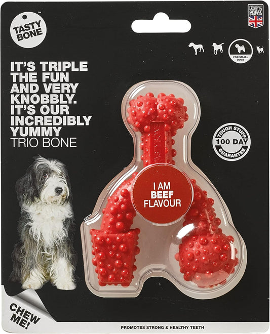 Tasty Bone Nylon Trio Dog Chew Toy, Durable & Indestructible Chew for Small Dogs, Beef Flavor