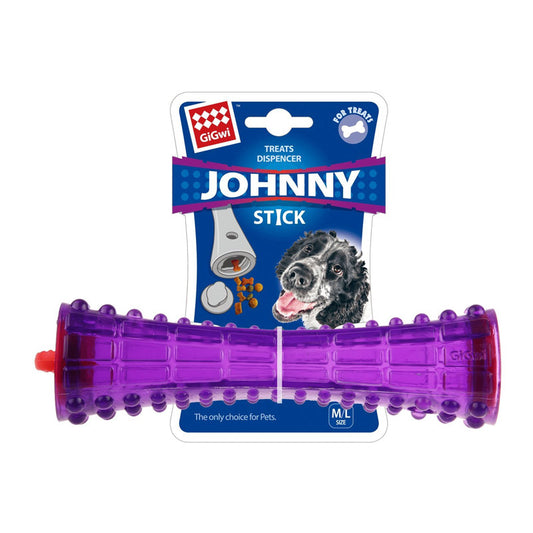 GIGWI Treat Dispenser Johnny Stick Durable TPR Transparent Purple