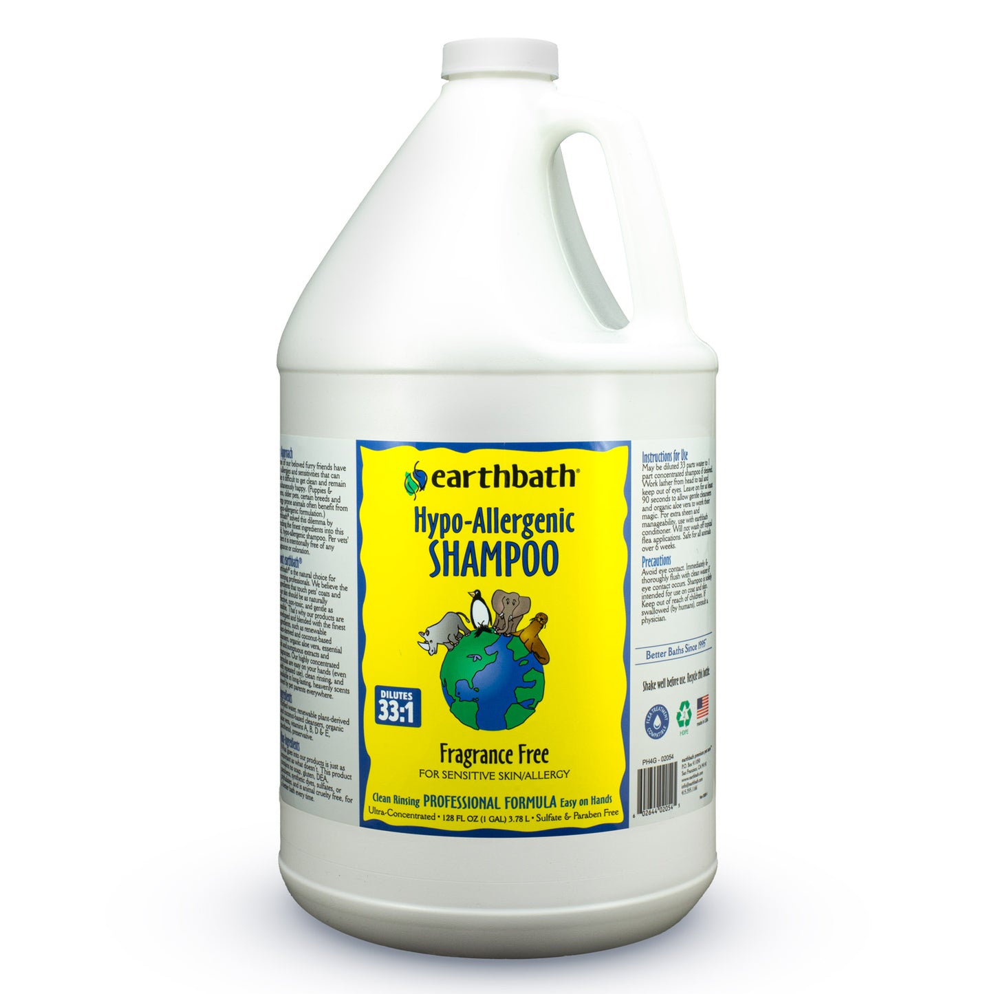 Earthbath® Hypo-Allergenic Shampoo, Fragrance Free, for Sensitive Skin/Allergy, Made in USA, 128 oz (1 Gallon)