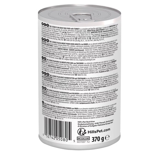 Hill’s Science Plan Adult Dog Food with Turkey (12x370g)