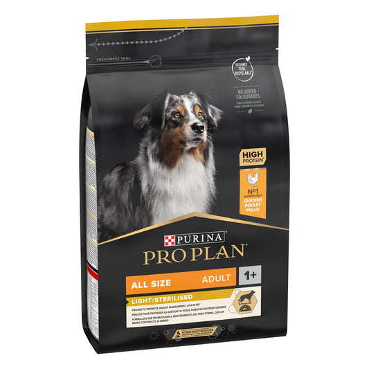 Purina Pro Plan Light Sterilised All Sizes Adult, Dry Dog food with Chicken, 3 kg