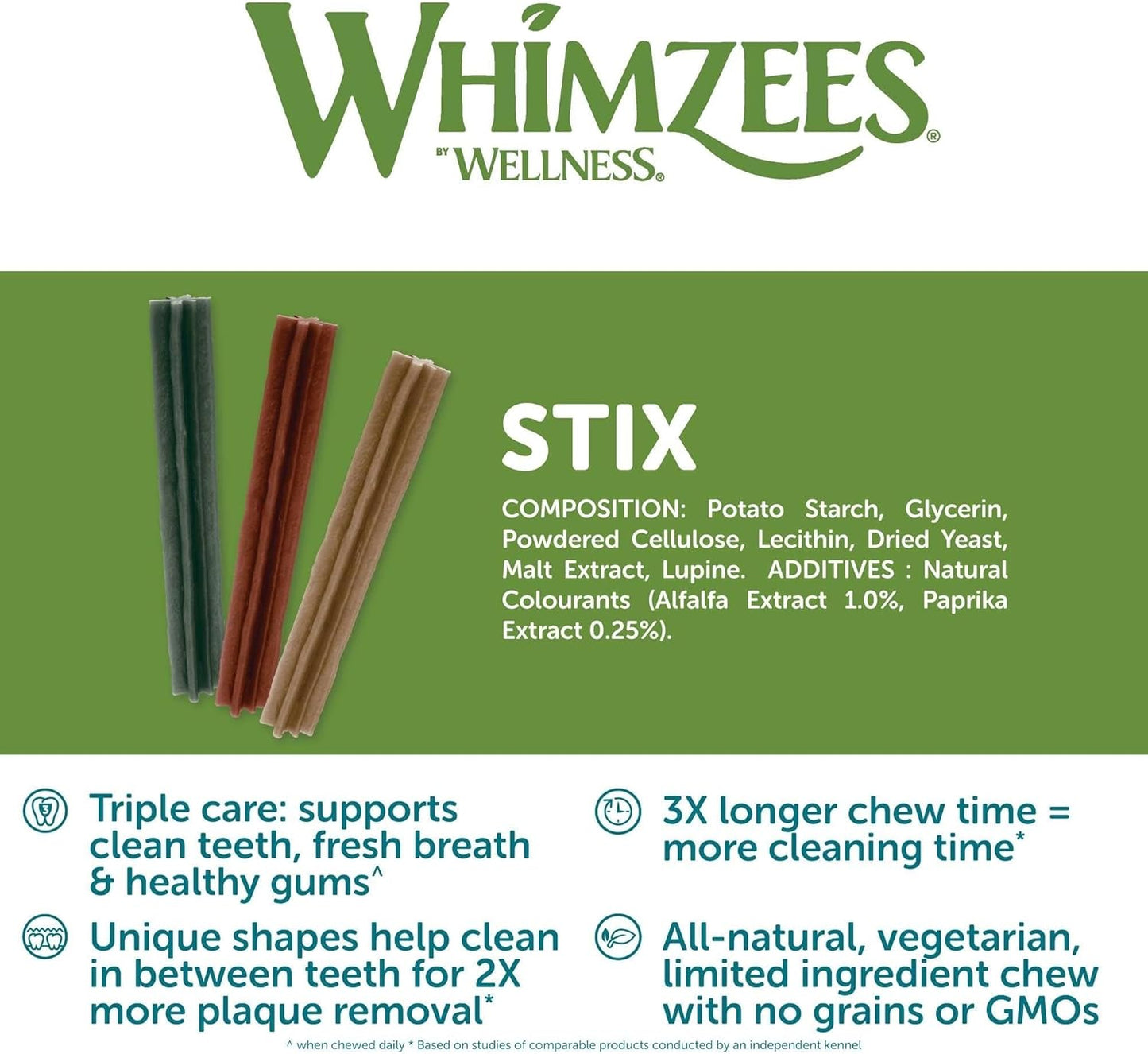 Whimzees Natural Grain Free Dental Dog Treats, Stix Medium 14 Pcs