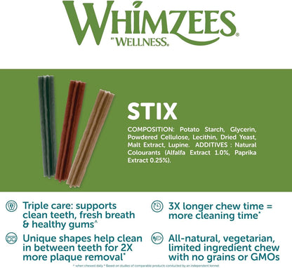 Whimzees Natural Grain Free Dental Dog Treats, Stix Medium 14 Pcs