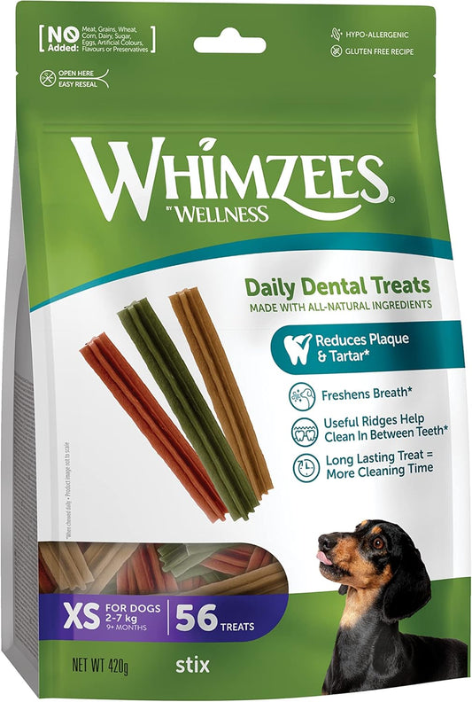 Whimzees Natural Grain Free Dental Dog Treats, Stix Extra Small, 56Pcs, 420g