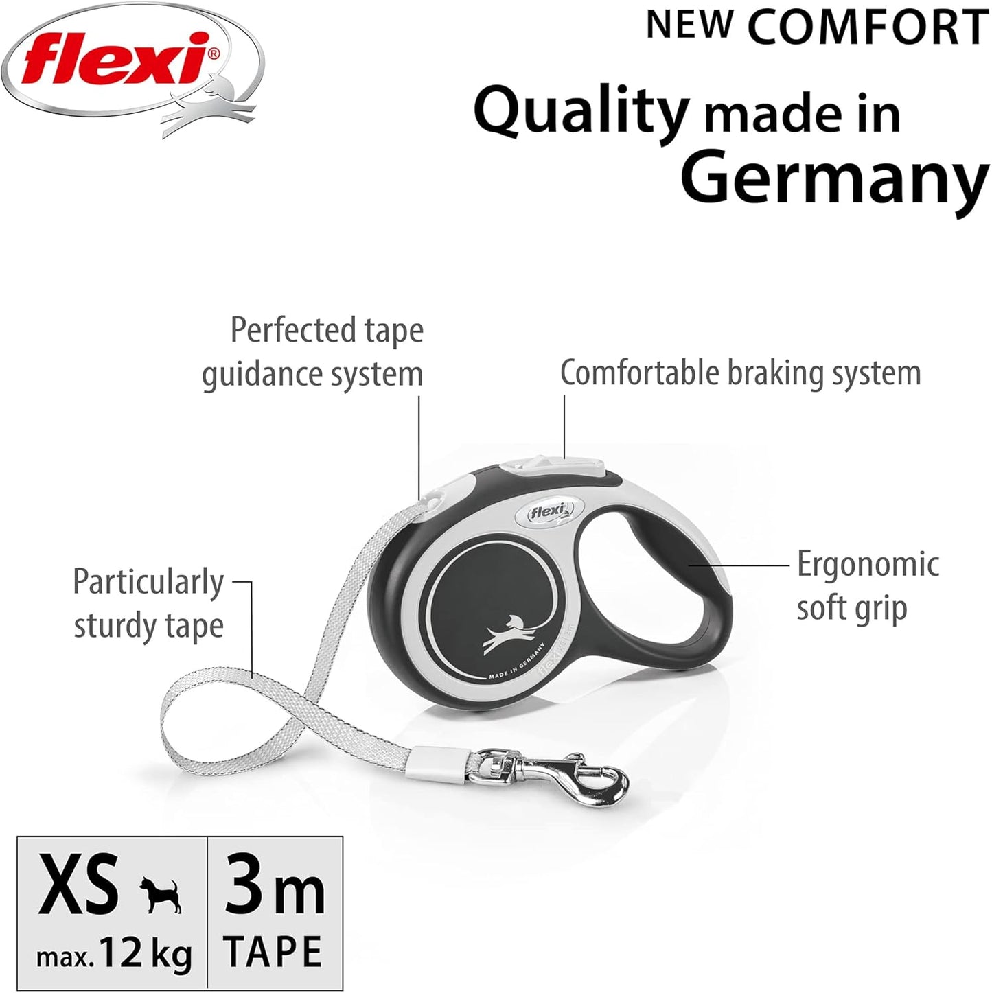 Flexi New Comfort Tape 3m Black, XS