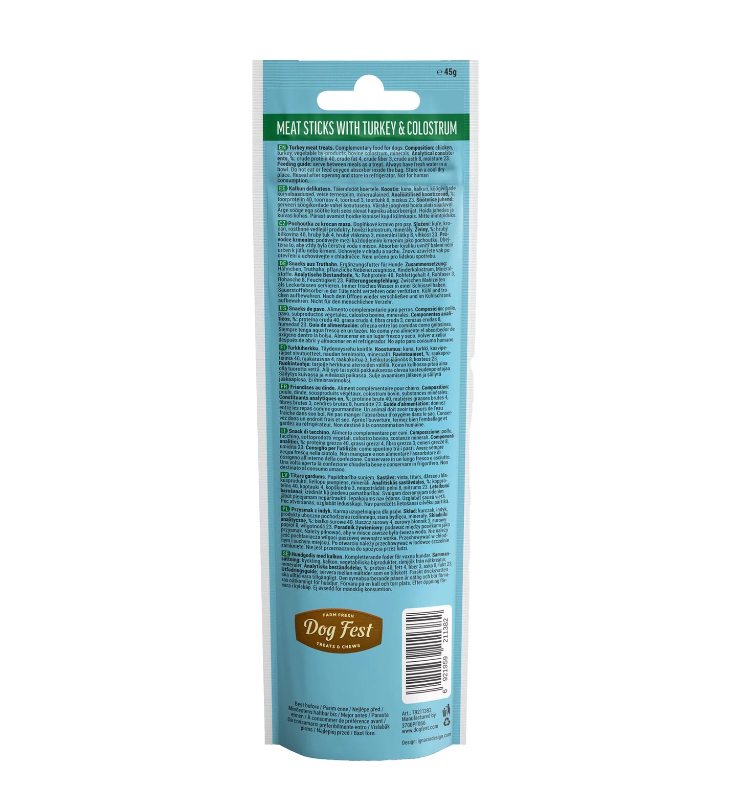 Dog Fest Turkey Stick With Colostrum 45g