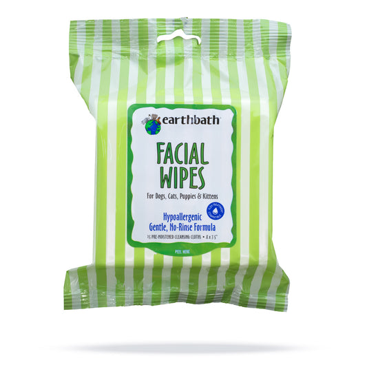 Earthbath® Facial Wipes, Hypo-Allergenic Cucumber Melon for Dogs, Cats, Puppies & Kittens, 25 ct re-sealable package