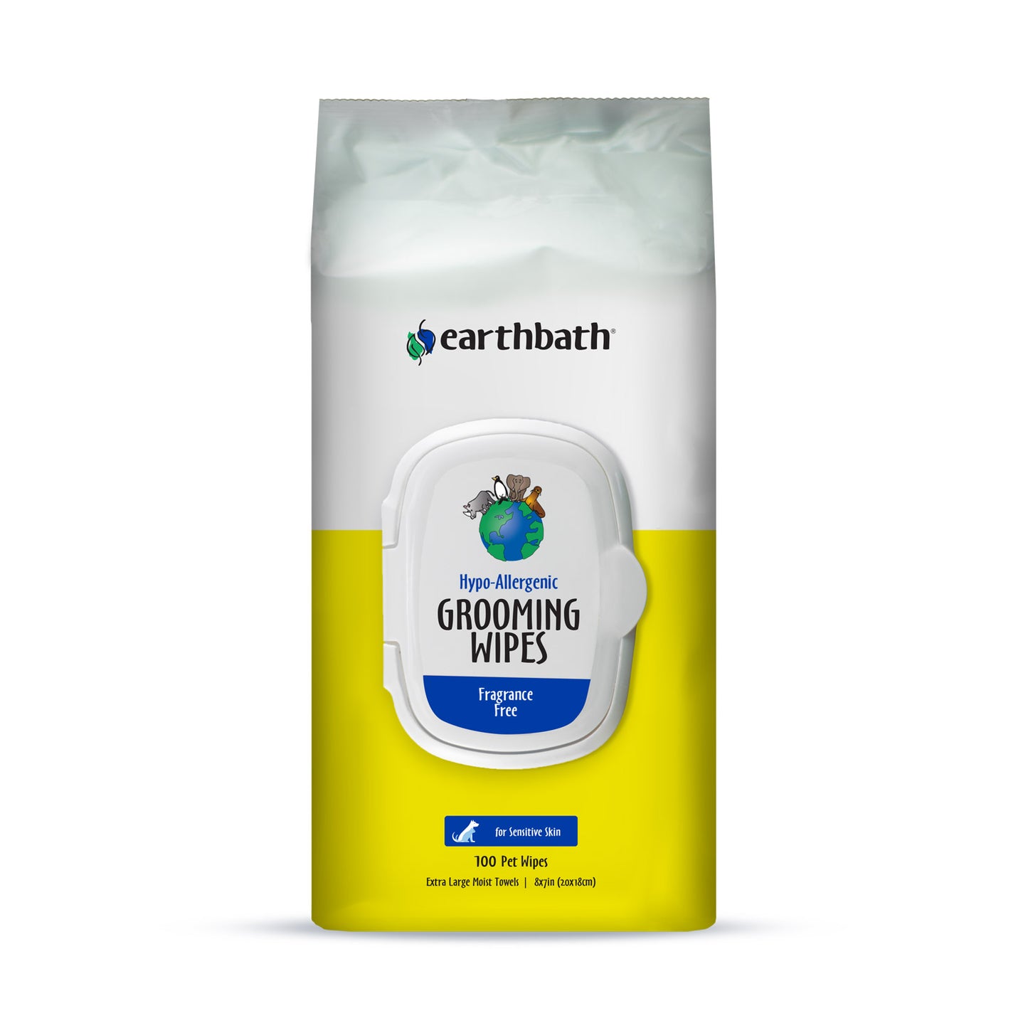Earthbath® Hypo-Allergenic Grooming Wipes, Fragrance Free, Cleans & Conditions, 100 ct plant-based wipes in re-sealable pouch