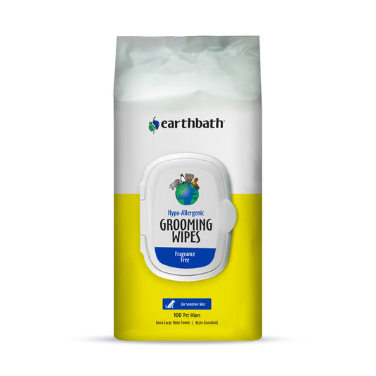 Earthbath® Hypo-Allergenic Grooming Wipes, Fragrance Free, Cleans & Conditions, 100 ct plant-based wipes in re-sealable pouch