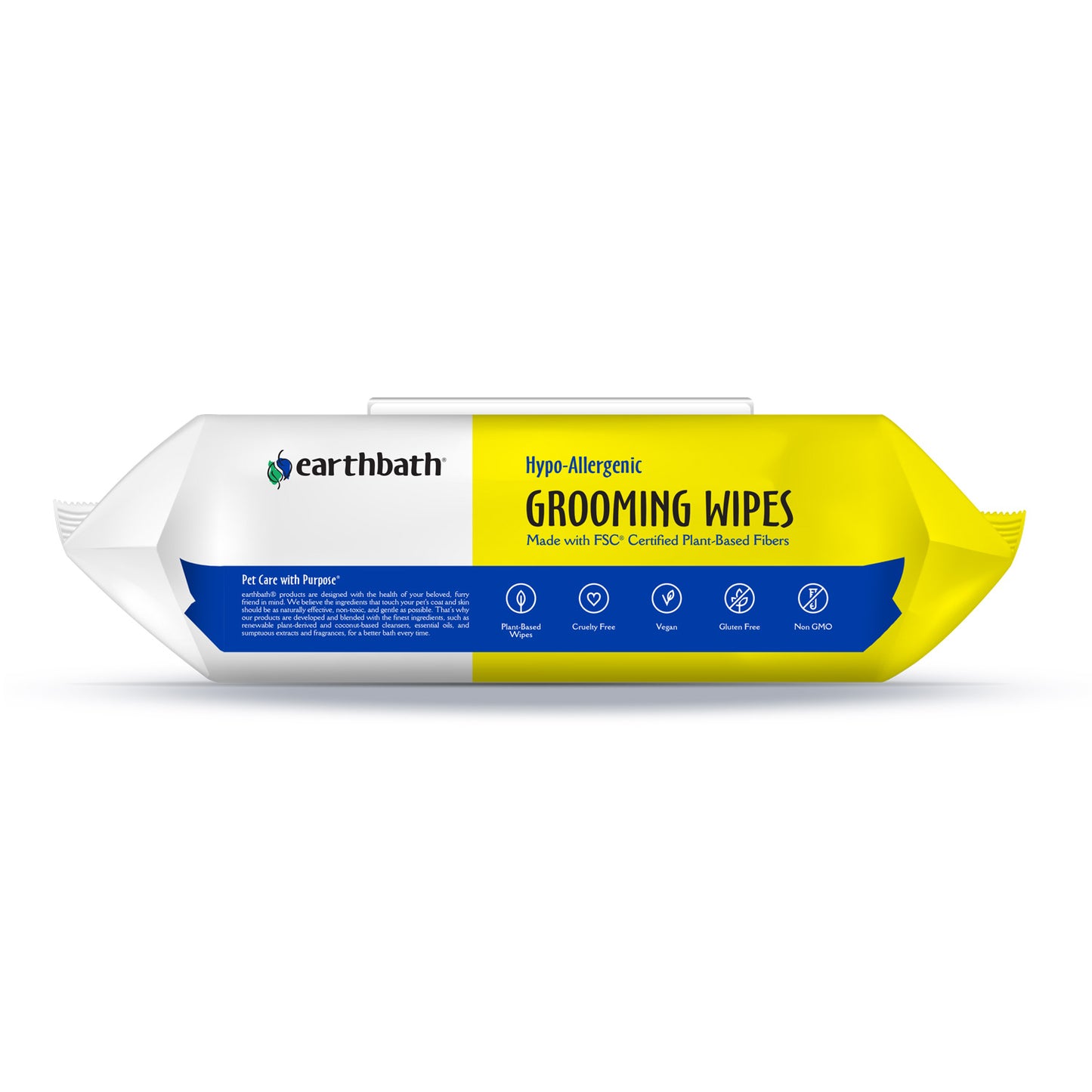 Earthbath® Hypo-Allergenic Grooming Wipes, Fragrance Free, Cleans & Conditions, 100 ct plant-based wipes in re-sealable pouch