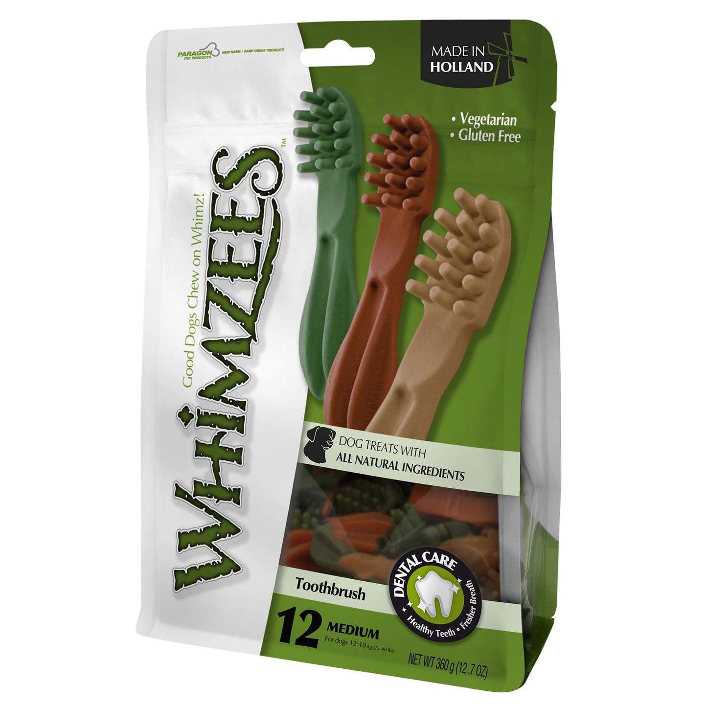 Whimzees Toothbrush Star Medium Mix Brown Green Orange (12pcs)