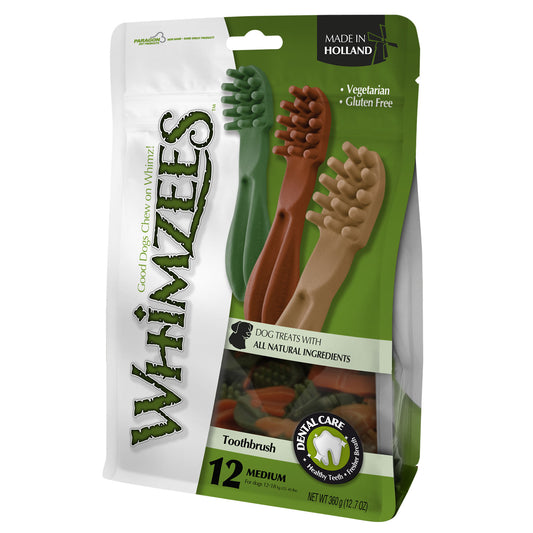 Whimzees Toothbrush Star Medium Mix Brown Green Orange (12pcs)